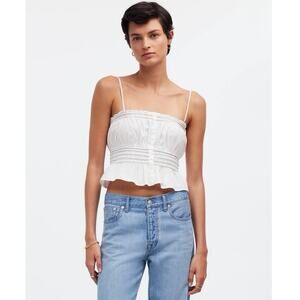 NWT Madewell Smocked Button-Front Top in Poplin Size XS